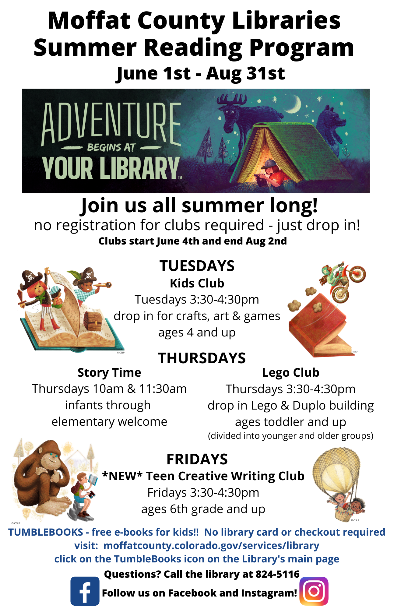summer activity schedule for kids. Call the library for more information