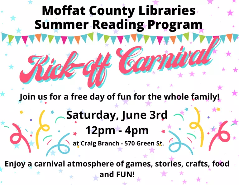 Summer Reading Carnival June 3rd 12pm-4pm Craig Branch of the Library