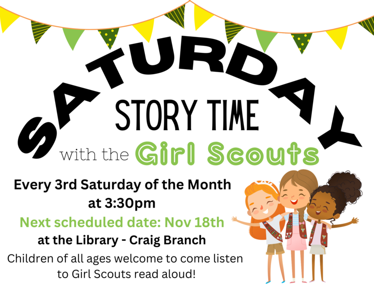 Saturday story time every 3rd Saturday of the month at 3:30pm